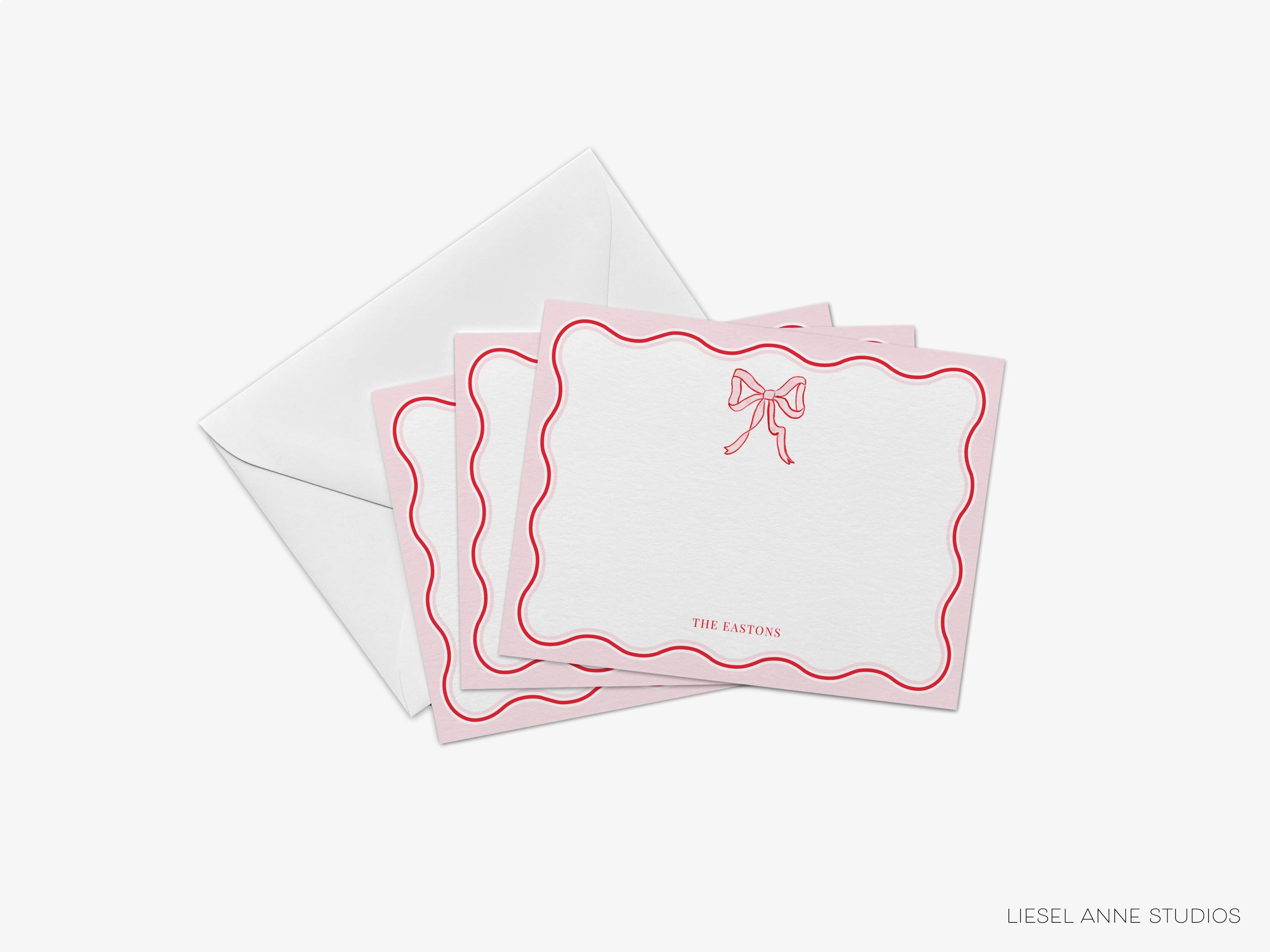 Red & Pink Bow Personalized Stationery | Custom Wave Note Cards ...