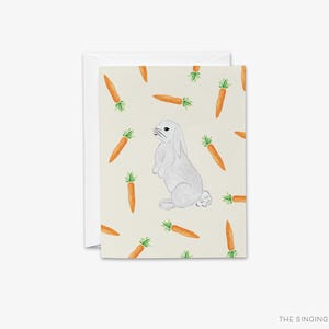 Tarjeta de felicitación de conejo con zanahorias / Tarjeta de conejito / Tarjeta de feliz Pascua / Tarjeta plegada de acuarela de conejito de Pascua / Tarjeta de animales de granja de primavera / Pascua