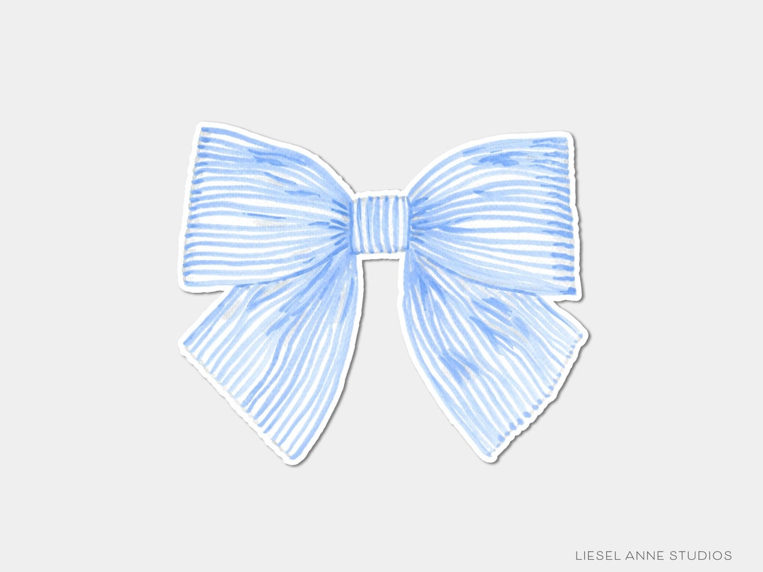 Blue Striped Bow Vinyl Sticker | Watercolor Bow Lover Decal | Die Cut ...