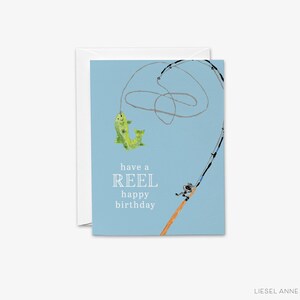 Ayez une carte de voeux de joyeux anniversaire de bobine | Carte de joyeux anniversaire | Cadeau sur le thème du poisson | Carte pliée aquarelle | Bobine d'anniversaire | Fête de la pêche