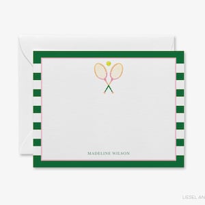 Tennis Personalized Stationery | Tennis Racquet Lover Thank You | Tennis Racket Notecards | Preppy Gift Set | Pink and Green Gift for her