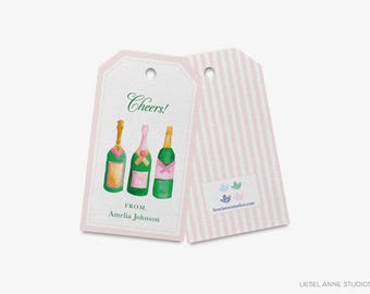 Etiquetas de regalo para botellas de champán / Etiqueta de saludos / Etiqueta de regalo de cumpleaños / Etiqueta pintada con acuarela / Recuerdo de cumpleaños / Etiqueta de celebración para botella de champán