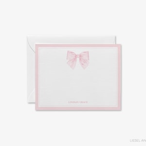 Rosa Streifen Bogen Briefpapier | Blush Babyparty Dankeschön Notizen | Girly Grußkarten | Bogen-Liebhaber-Geschenk | Personalisierte Braut Karten | Es ist ein Mädchen