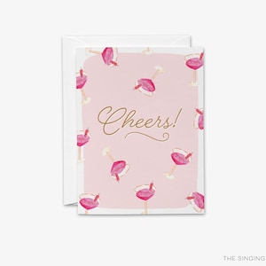 Cheers Pink Cocktail Card | Cheers Card | Cute Birthday Card | Cocktail Drink Lover Birthday Card | Congratulations Card | Feminine Preppy