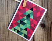 Mosaic Christmas Tree //   8 Card Set  // Christmas // Shades of Red, Purple, and Green