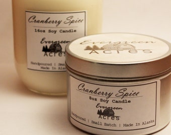 Cranberry Spice Hand Poured Soy Candle - Made in Alaska