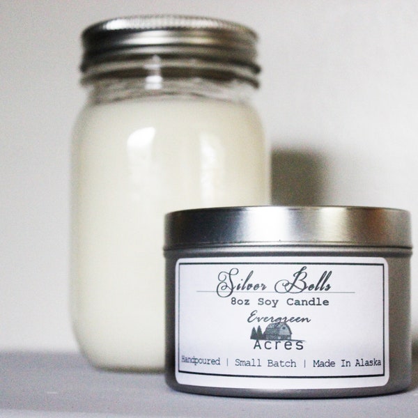 Silver Bells Hand Poured Soy Candle - Made in Alaska