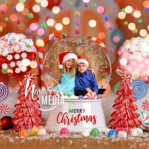 Baby, Toddler, Child, Snowglobe Gingerbread Christmas Scene, Digital Backdrop Photo Background, Baby Holiday Portrait Idea, JPG and PNG