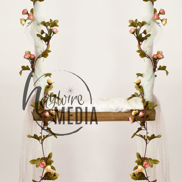 Newborn Baby Toddler Child Flower Rope Swing - Girl's Fairy Portrait Digital Backdrop - Photography Background - Swing Photo Prop - JPG