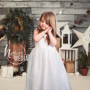 Rustic Wood Christmas Scene, Family, Baby, Toddler, Child, White Winter Star Photography Digital Backdrop for Photographers - JPG Download