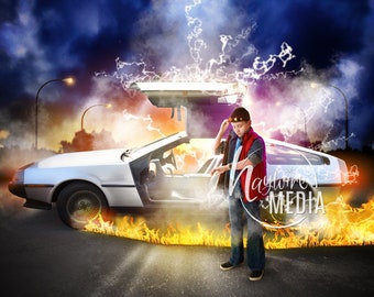 Back to the Future Car Scene: Digital Photography Backdrop (Instant JPG Download)