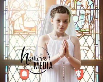 First Holy Communion Photography Backdrop: Church Stained Glass (Digital Download)