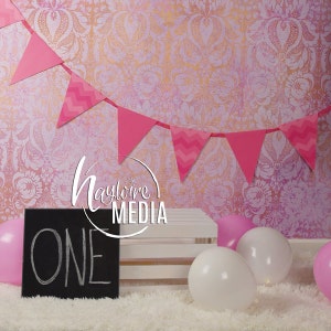 Baby, Toddler, Child, First Birthday Photography Digital Backdrop Background Prop with Pink Party Balloons for Photographers - PNG Layer