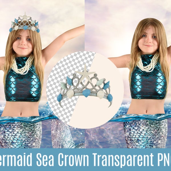 Mermaid Child Crown Headband Digital Prop, Transparent Cutout PNG Photoshop Photo Overlay for Photographers, Ocean Water Theme Portrait