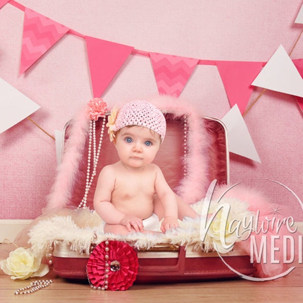 Baby, Toddler, Child, Girls Studio Portrait Photography Digital Backdrop Background Prop in Old Suitcase with Jewelry - PNG Coverup Layer