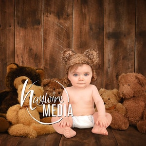 Cute Baby, Toddler, Child, Wood Photography Digital Backdrop Prop for Photographers with Teddy Bears - Baby Portrait Idea - JPG Download
