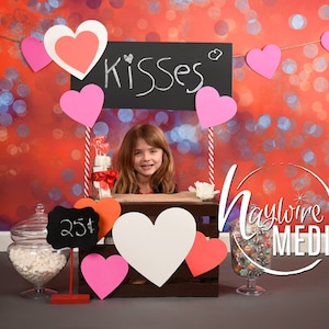 Baby Toddler Child Kissing Booth Love Stand for Valentine&#39;s Day - Digital Photography Backdrop