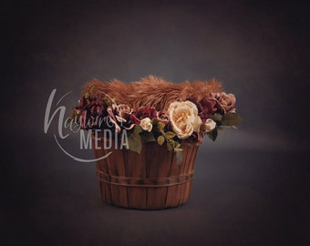 Newborn, Baby, Toddler, Child, Basket Photography Digital Backdrop Prop for Photographers with Wood Background with PNG Coverup Layer