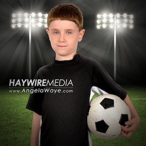 Pano de fundo digital de futebol com luzes do estádio para um retrato de fotografia esportiva
