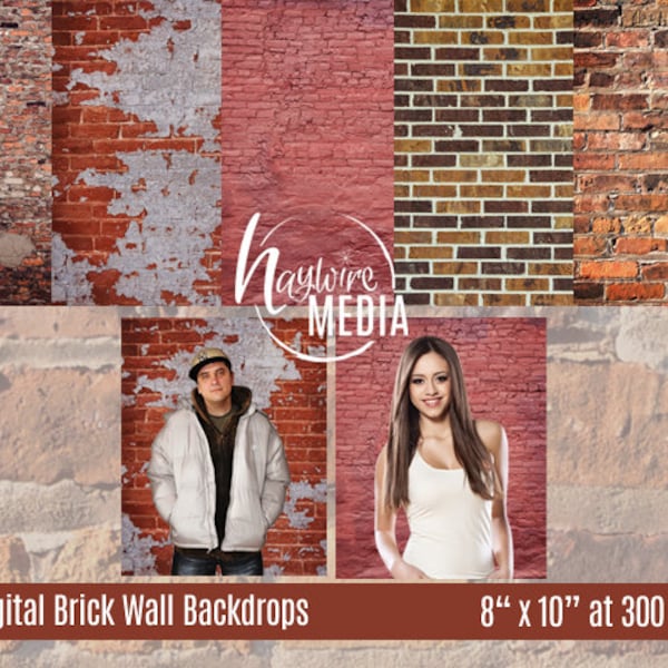 5 Brick Wall Digital Backdrops Photos - Grunge Backdrop Texture - Senior Portrait Background - Instant Download