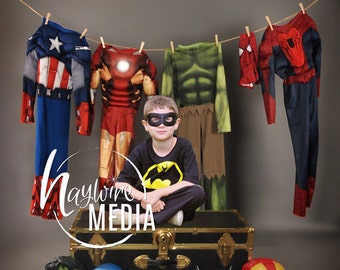 Superhero Costume Clothesline Backdrop: Studio Photography (Digital Download)