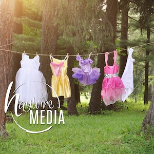 Beautiful Girls, Princess Dressup Outdoor Nature Clothesline Scene Backdrop - Digital Photography Background in 2 sizes - Instant Download