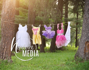 Princess Dress-Up Clothesline Scene: Photography Digital Background (Instant Download)