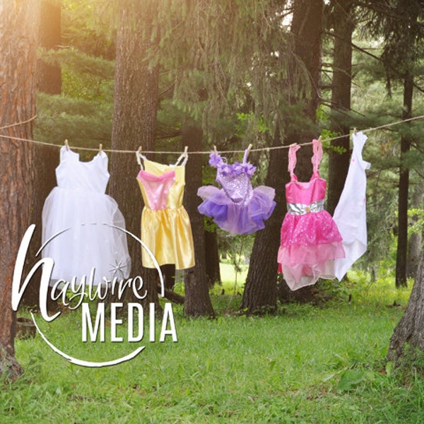 Beautiful Girls, Princess Dressup Outdoor Nature Clothesline Scene Backdrop - Digital Photography Background in 2 sizes - Instant Download