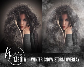 Winter Snow Storm Photography Digital Overlay Texture - Black Background - Instant Download