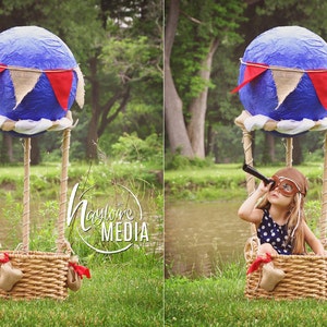 Baby, Toddler, Child, Hot Air Balloon Basket Photography Digital Backdrop Background Prop with for Photographers - PNG Coverup Layer