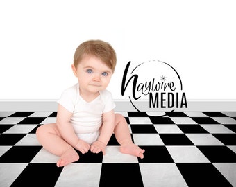Tiled Photography Digital Backdrop for Photographers - Checkered Floor Digital Backdrop with White and Black Wall - Instant Download