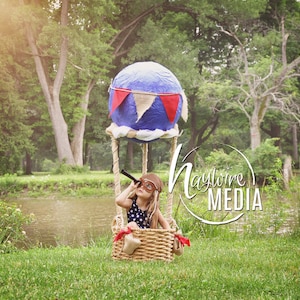 Baby, Toddler, Child, Nature Hot Air Balloon Basket Photography Digital Backdrop Background Prop for Photographers - PNG Coverup Layer