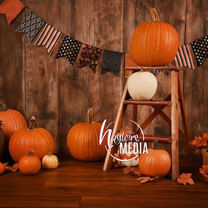 Baby Toddler Child Old Wood Studio Holiday Halloween Pumpkin Scene Digital Backdrop - Digital Photography Background - Instant JPG Download