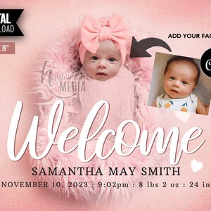 Newborn Baby Birth Announcement Portrait Photo Gift, Transparent PNG Face Swap, Digital Photography, Instant Download