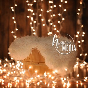 Newborn, Baby, Toddler, Child, Christmas Sparkle Lights Photography Digital Backdrop Prop for Photographers in Basket & Fur Coverup Layer