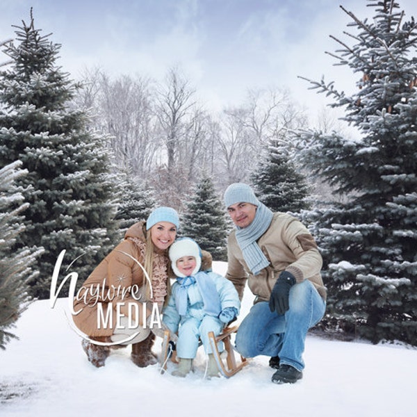 Child, Adult, Family Outdoor Winter Snow Trees Photography Digital Backdrop Prop for Photographers in 2 Sizes - Nature Family Portrait JPG