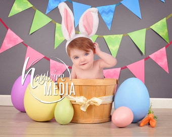 Baby, Toddler, Child, Easter Basket Photography Digital Backdrop Background Prop with Eggs for Photographers - With PNG Coverup Layer