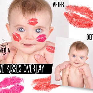 JPG and PNG Red and Pink Valentine Lipstick Love Kisses Digital Overlay for Photography - Instant Download