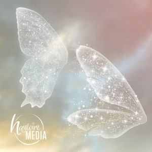 2 Transparent PNG Beautiful Child Fairytale Butterfly Fairy White Sparkle Wings Photo Overlay Prop for Photographers Instant Download image 3