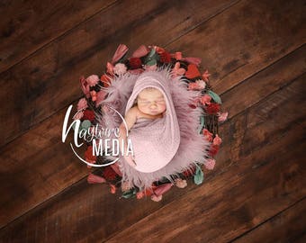 Newborn, Baby, Child, Valentine Flower Wreath Bed, Photography Digital Backdrop Prop for Photographers on Wood Background