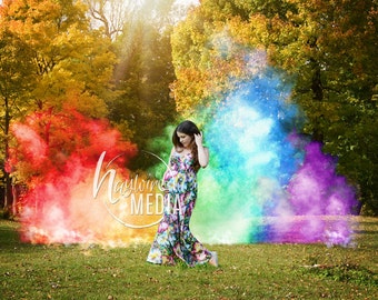Rainbow Smoke Pregnancy Photo Backdrop: Park Scene (Digital Download)