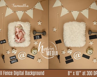 Newborn, Baby, Toddler, Child, Birth Announcment Photography Digital Backdrop Prop for Photographers - Birth Height, Weight & Time Template