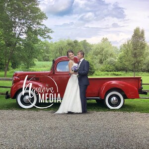 Vintage Red Truck Wedding Engagement Digital Backdrop for Photographers - Couple Portrait - Romantic Outdoor Photo Background, Digital JPG