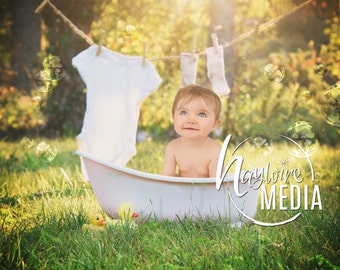 Newborn, Baby, Toddler, Child, Bubble Bath Tub Photography Digital Backdrop Prop for Photographers - Bathtub Outdoor - PNG Coverup Layer