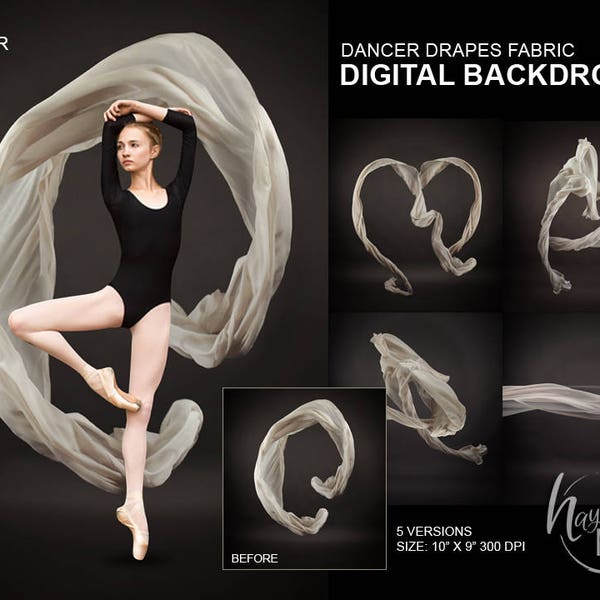 Ballet Dancer Studio Portrait White Drapes Fabric JPG Digital Background, Children or Teens Senior School Backdrop Photo, Insant Download