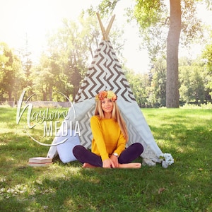 Beautiful Kids, Outdoor Nature TeePee Tent Backdrop Scene - Senior Portrait Idea - Digital Photography Background Prop - Instant Download