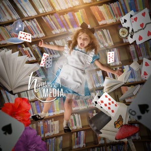 Girl&#39;s Alice in Wonderland Princess Studio Digital Backdrop - Child Princess Portrait - Rabbit Hole - Photography Background - Birthday