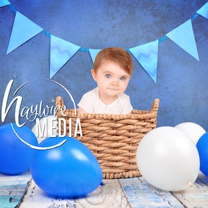Baby, Toddler, Child, Birthday Basket Photography Digital Backdrop Background Prop with Party Balloons for Photographers - PNG Coverup Layer