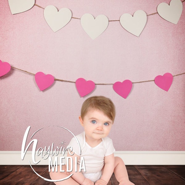Baby, Toddler, Child Valentine's Day Photography Digital Texture Backdrop for Photographers - Wood Background with Wall and Pink Hearts
