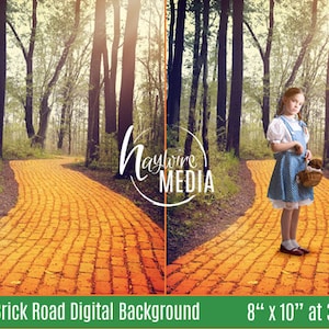 Children&#39;s Wizard of Oz Yellow Brick Road Digital Backdrop - Children&#39;s Halloween Portrait - Fairy Tale Background - JPG Intsant Download